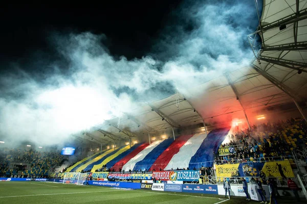 Polish Football Fans Use Pyrotechnics Match Gdynia City Stadium — Stock Photo, Image