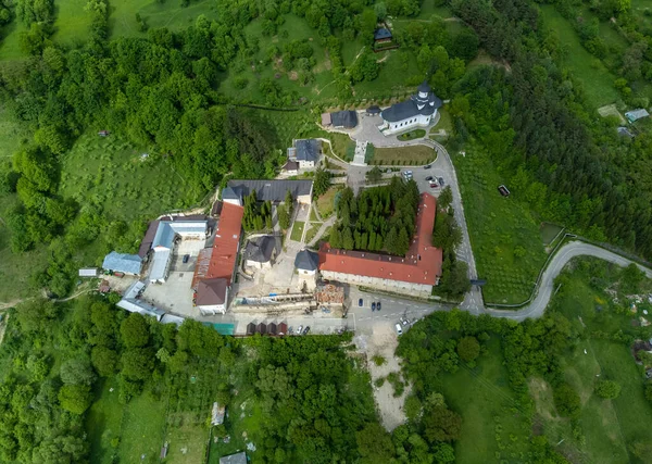 Paesaggio Aereo Con Monastero Pangarati Romania Drone Sopra — Foto Stock