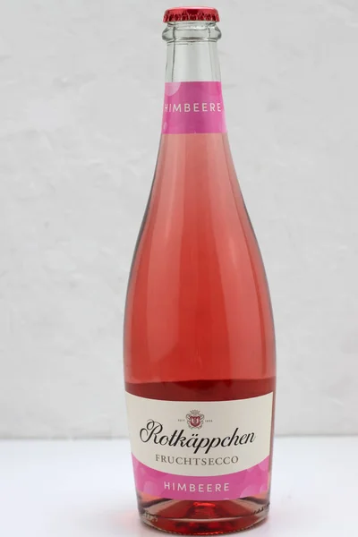Vertical Shot Bottle Rotkaeppchen Prosecco Raspberry White Background — Stock Photo, Image