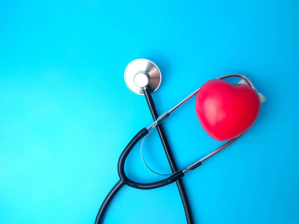 Top View Stethoscope Red Heart Isolated Blue Background Healthcare Medical — Stock Photo, Image