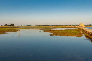 Morbihan Körfezi 'ndeki Arz Adası, gelgit değirmeni, panorama.