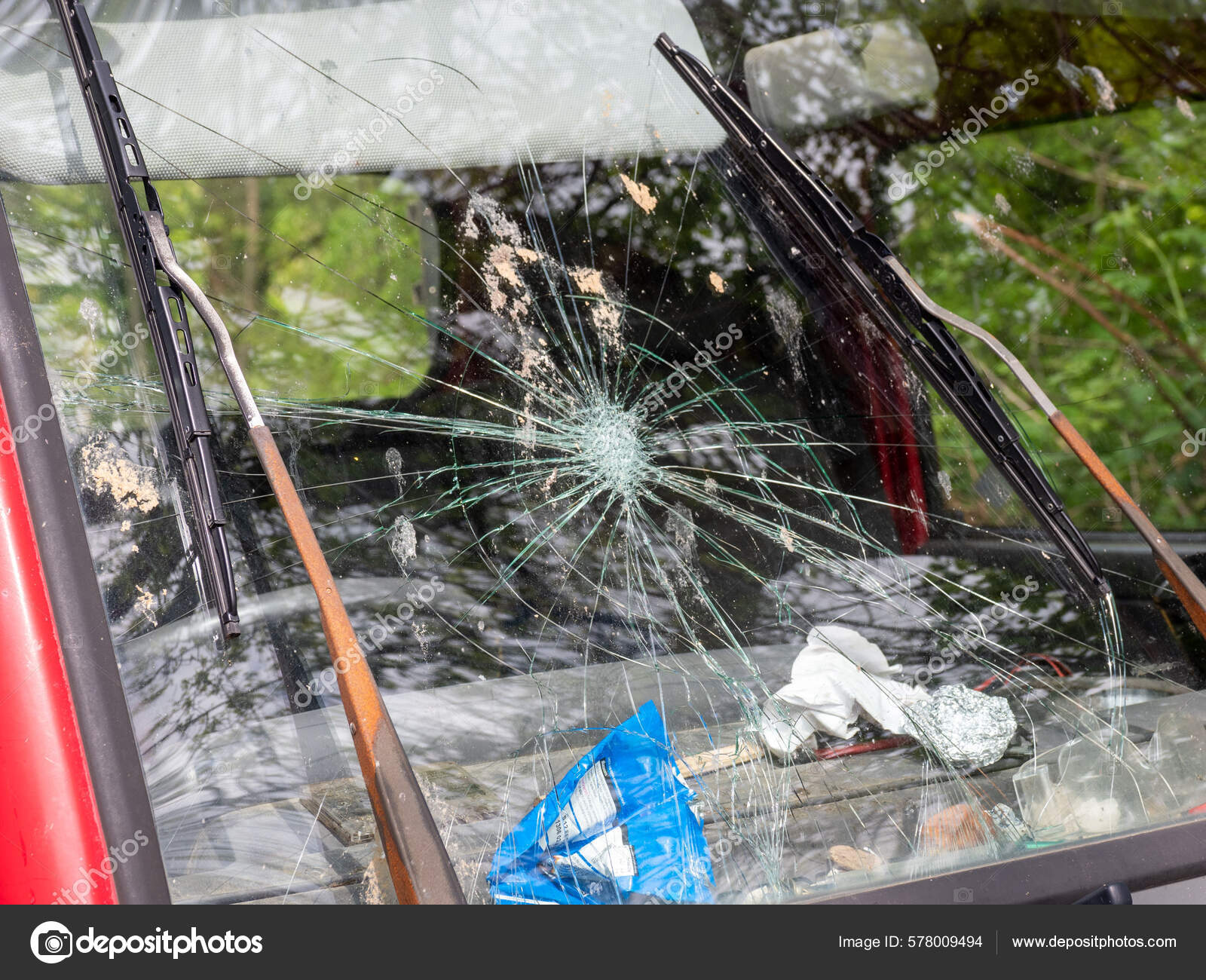 Broken Windscreen Old Van Worn Rusty Windscreen Wipers Stock Photo by