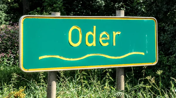 Sebuah Gambar Close Dari Road Sign Oder Tanda Sungai Luar — Stok Foto