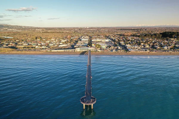 Antenn Drönare Skott Soluppgången New Brighton Stranden Christchurch Sydön Nya — Stockfoto