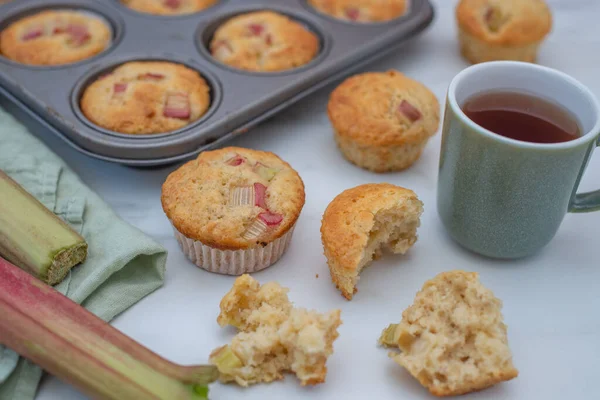 Ein Schöner Schuss Hausgemachte Mandel Rhabarber Muffins — Stockfoto