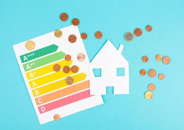 Paper House Euro Coins Power Consumption Grafic Increasing Heating Costs — Stock Photo, Image