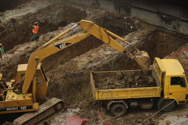 Dic 2020 Dhaka Bangladesh Trabajos Construcción Con Excavadora — Foto de Stock