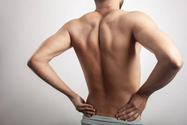 Man Stretching His Back Suffering Scapula Injury Pain Isolated White — Stock Photo, Image