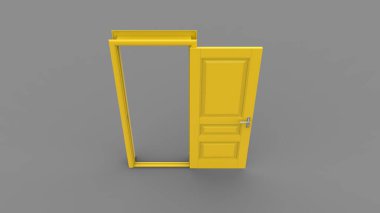 3d illüstrasyon eşleştirmesinde izole edilmiş farklı sarı kapı kümesi boş arkaplan