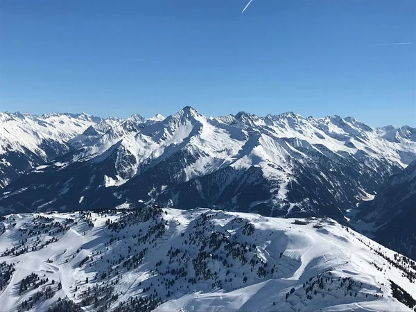 Una Vista Aérea Hermosas Montañas Zillertal Austria — Foto de Stock