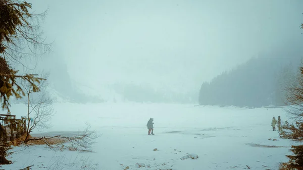 Mglisty Zimny Śnieżny Zimowy Dzień Osoba Zewnątrz Południowym Tyrolu Północno — Zdjęcie stockowe