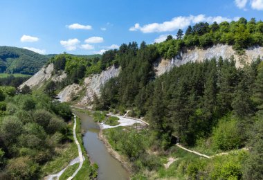 Praid Resort 'un tuz kanyonundan manzara - Romanya, yaz, insansız hava aracı