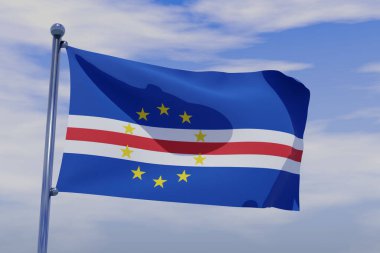 Cabo Verde bayrağının rüzgarda dalgalanan 3D görüntüsü.