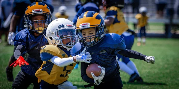 Selective Focus Shot Youth Football Players Tackle Texas Sports Usa — 스톡 사진