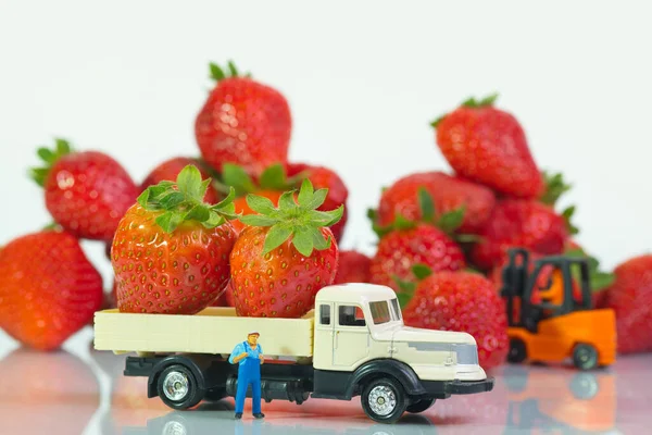 Een Chauffeur Staat Met Zijn Truck Voor Veel Aardbeien Een — Stockfoto