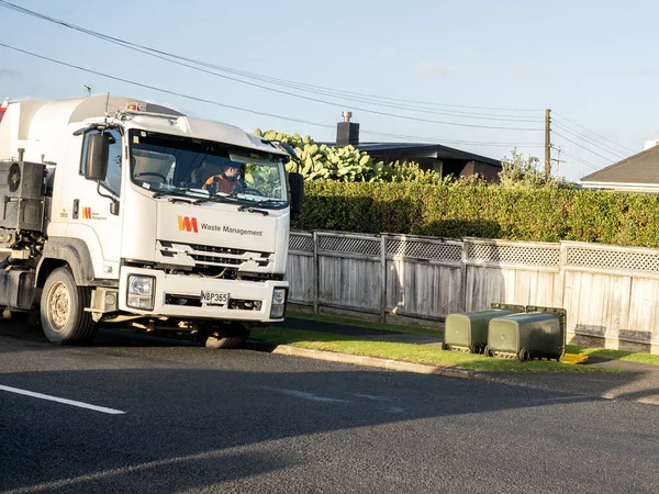 View Rubbish Truck Collecting Wheelie Bins Toppled Strong Wind — Stock Photo, Image