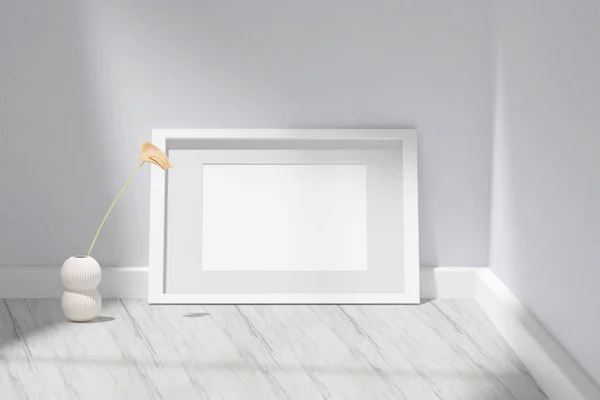 Modern Interior Design White Wall Background Blank Frame Copy Space — Foto de Stock