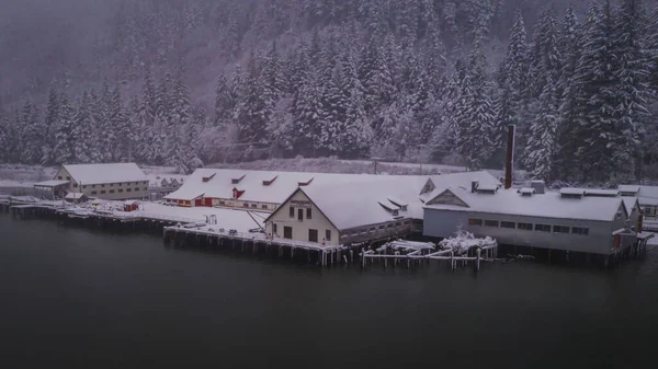 冬季岸上建筑物的航拍图 — 图库照片