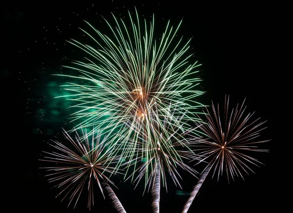 Rays Festive Fireworks Background Night Black Sky Pyrotechnics — Stock Photo, Image
