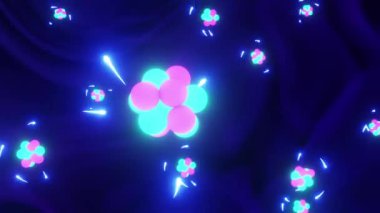 Parlak renkli karikatür atomlarının (proton nötron elektronu) HD içinde 3D animasyonu