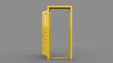 3d illüstrasyon eşleştirmesinde izole edilmiş farklı sarı kapı kümesi boş arkaplan