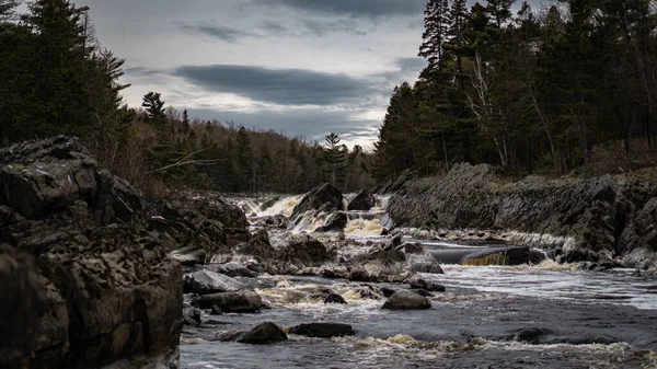 A scenic view of the Saint Louis River flowing in Jay Cooke State Park in Minnesota