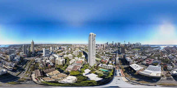 Panoramic Shot Sydney Business Buildings Overlooking Skyline Harbour Bridge Main — Stock Photo, Image