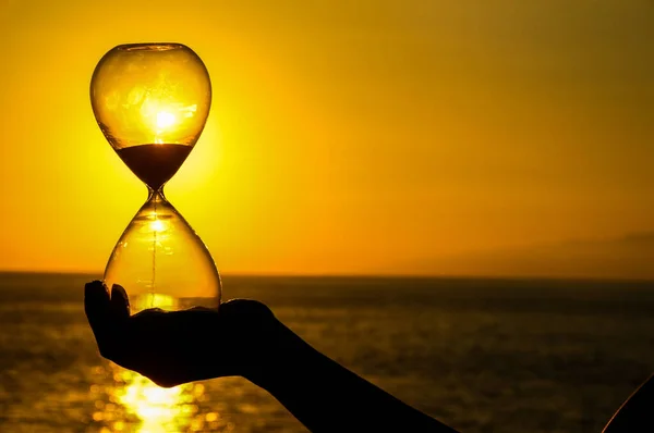 Time Concept Hourglass Sun Setting Atlantic Ocean — Stock Photo, Image