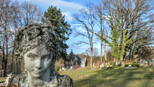 Hřbitov Ženskou Hlavou Vytesanou Kamene Dolním Sasku Německo — Stock fotografie