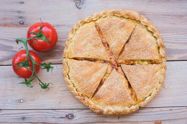 Traditionele Taart Overdekte Pizza Gebakken Hout Met Hout — Stockfoto