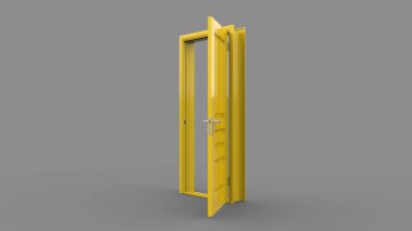 3d illüstrasyon eşleştirmesinde izole edilmiş farklı sarı kapı kümesi boş arkaplan