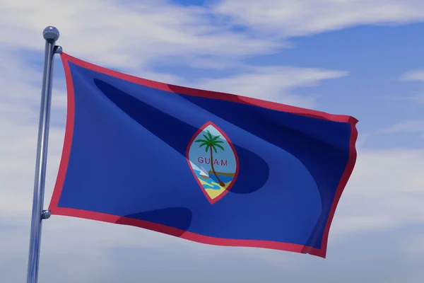 Render Illustration Flag Guam Chrome Pole Blue Sky Waving Wind — Φωτογραφία Αρχείου