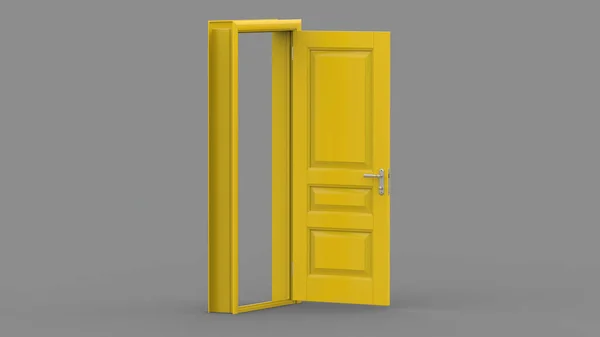 Creative illustration of open, closed door, render entrance realistic doorway 3d illustratiom isolated on background