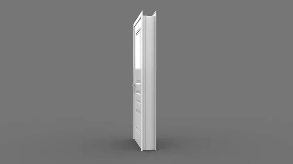 Creative white door illustration of open, closed door, render entrance realistic doorway 3d illustratiom isolated on background