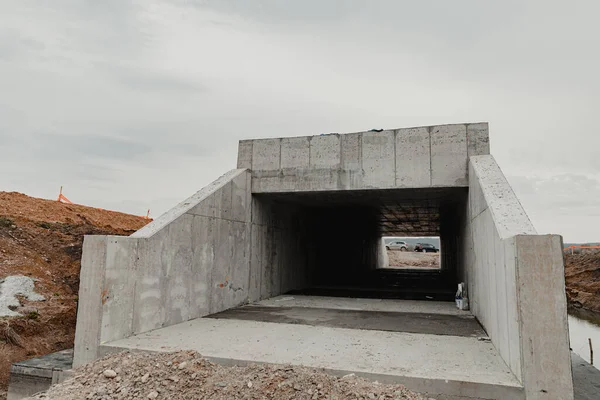 Front View Monolithic Foundation Tape Construction Site — Fotografia de Stock