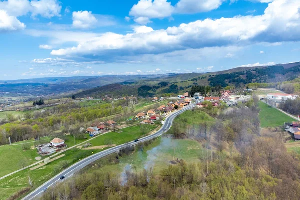 Piatra Craiului Pas Roemenië Vanaf Boven Bron Route Auto Weg — Stockfoto