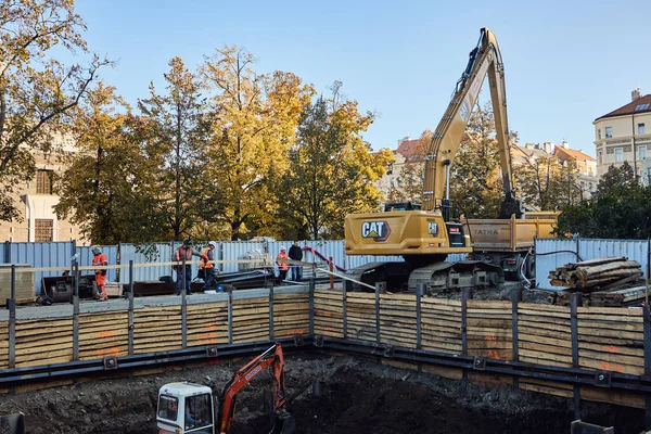 An excavator working on the construction site