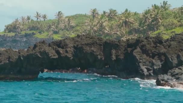 夏威夷毛伊州威安帕纳帕国家公园的岩石被海浪冲撞 — 图库视频影像