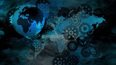 Yüksek hız. Dünya haritası soyut teknoloji arkaplan kavramı. Koyu mavi arkaplan üzerinde hareket deseni ve hareket bulanıklığı.