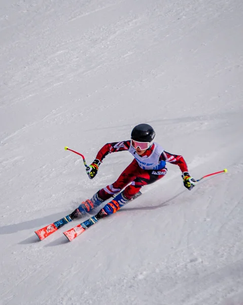 Vertical Shot Young Slalom Skier Banff Sunshine Village Canada — Stockfoto