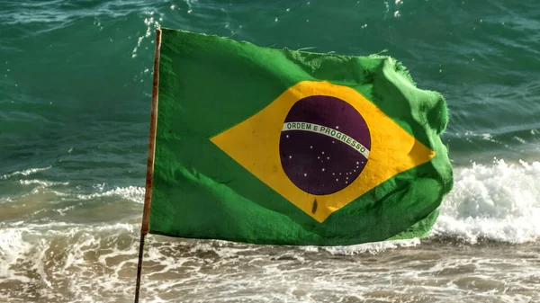 Closeup Shot Flag Brazil Beach Morro Sao Paulo Brazil Sea — Stock Photo, Image