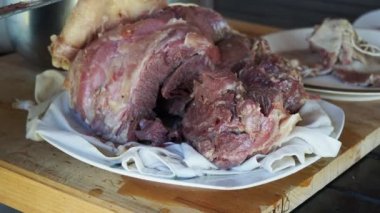 Cappello del prete, boiled traditional sausage prepared in Emilia Romagna typical of the plains of Reggio Emilia and Mantua, Italy.
