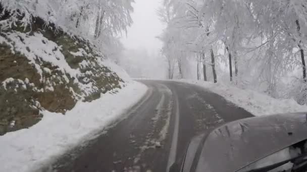 雪に覆われた冬の間の道路の美しいショット — ストック動画