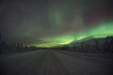 A scenic view of the Aurora sky in Alaska