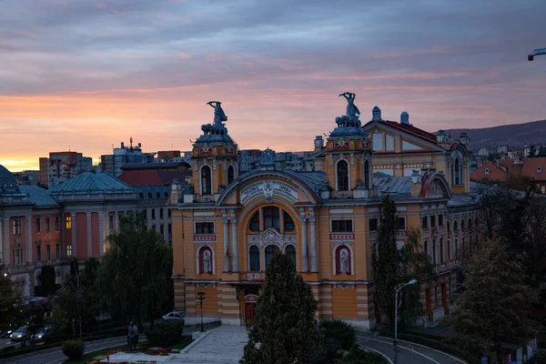 High Angle National Theater Lucian Blaga Cloudy Sky Cluj Napoca — Zdjęcie stockowe