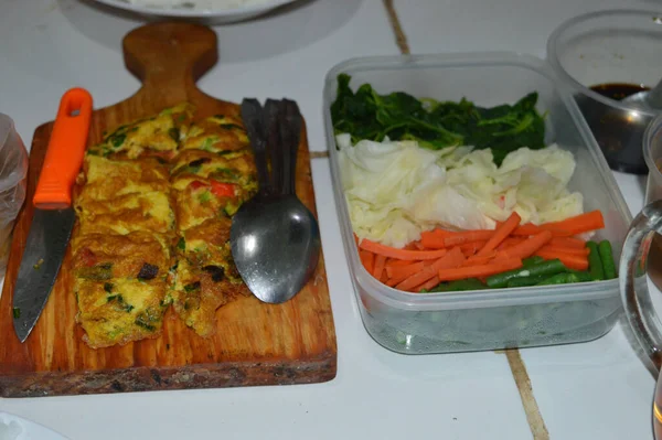 Zeleninové Ingredience Pro Výrobu Peklu Tradiční Indonéské Jídlo Zelí Fazole — Stock fotografie