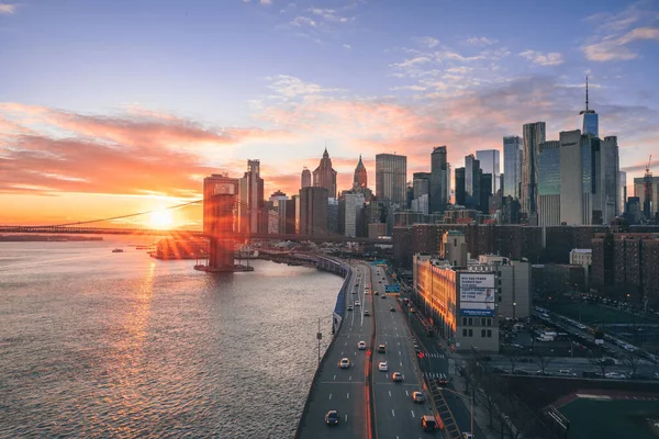 Iconic Shot Skyline Manhattan Sunset New York City United States — Photo