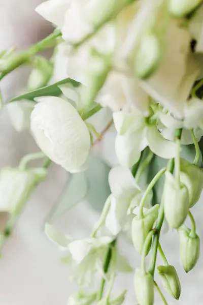 Vertical Closeup White Lily Valley Flowers Buds Bouquet —  Fotos de Stock