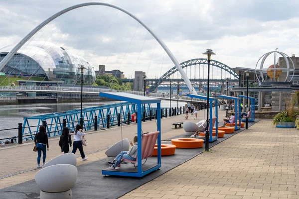 View Newcastle Tyne Quayside Tyne Bridges Swirle Pavilion Brightly Coloured — Fotografia de Stock