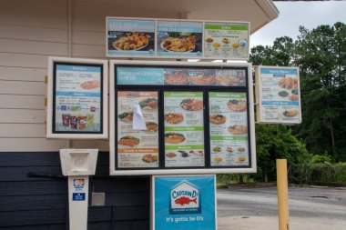 Augusta, Ga USA - 07 19 21: Captain D's restaurant drive thru menu Hwy 1